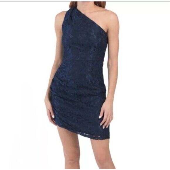 Sam Edelman Lace One Shoulder Mini Cocktail Dress Womens Size 8 NWT Navy Blue - Picture 1 of 15